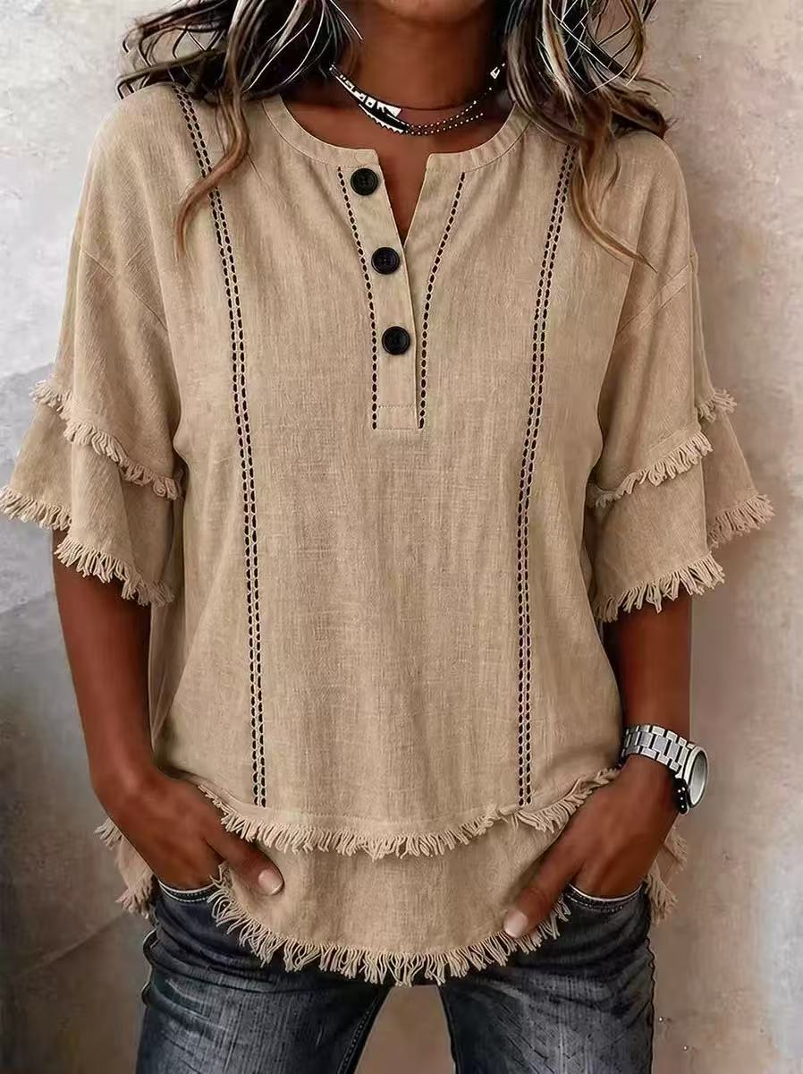 New Arrivals🔥Women’s Casual Frayed Linen And Cotton Shirt