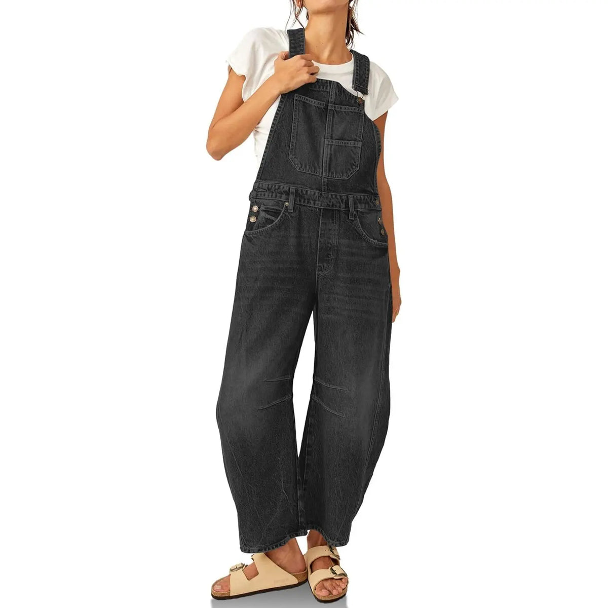 🌿🌿LAST DAY SAVE 49%⌛Imily Bela Womens Denim Bib Overalls Barrel-Leg Loose-Fit