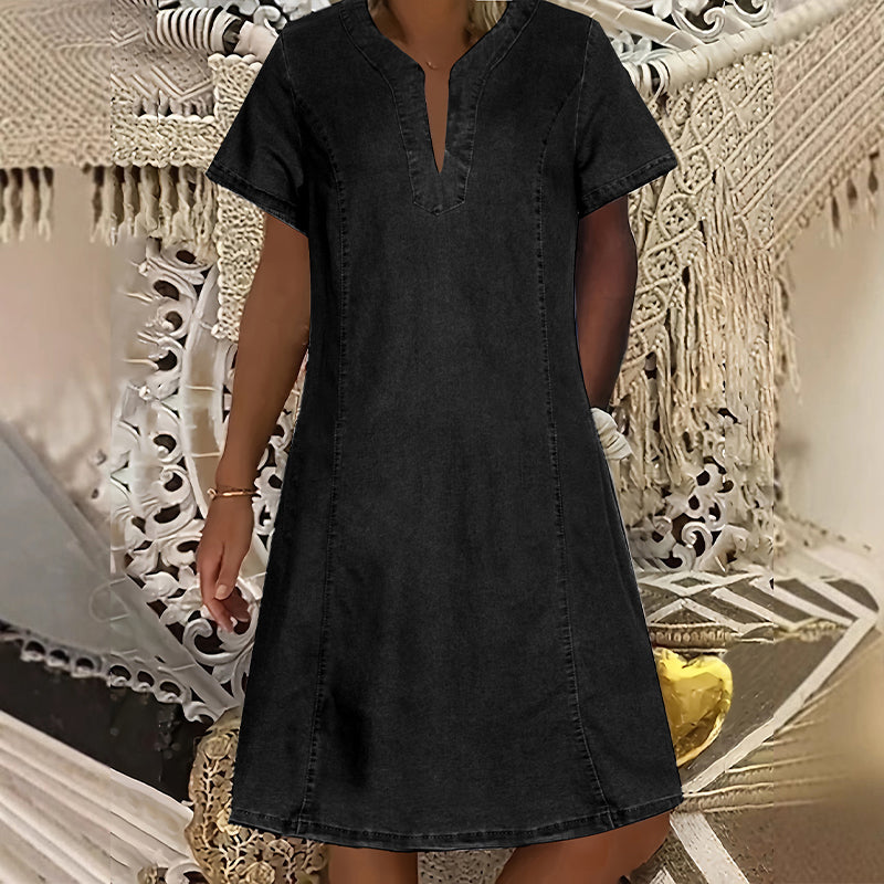 Women's Short Sleeve V-Neck Denim Dress | Casual Summer Style | S-3XL