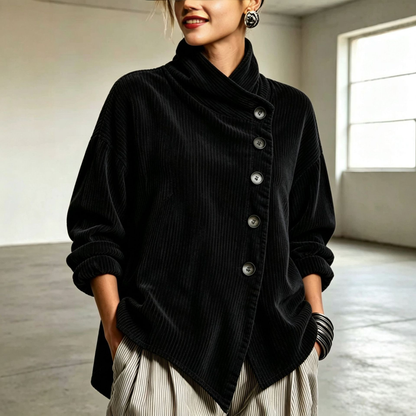 🌿🌿LAST DAY SAVE 49%🔥Chic High Funnel Neck Asymmetric Corduroy Top