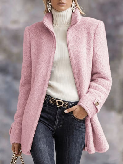 CLEARANCE SALE🔥 Casual Solid Color Long Sleeve High Neck Women'S Versatile Plush Coat