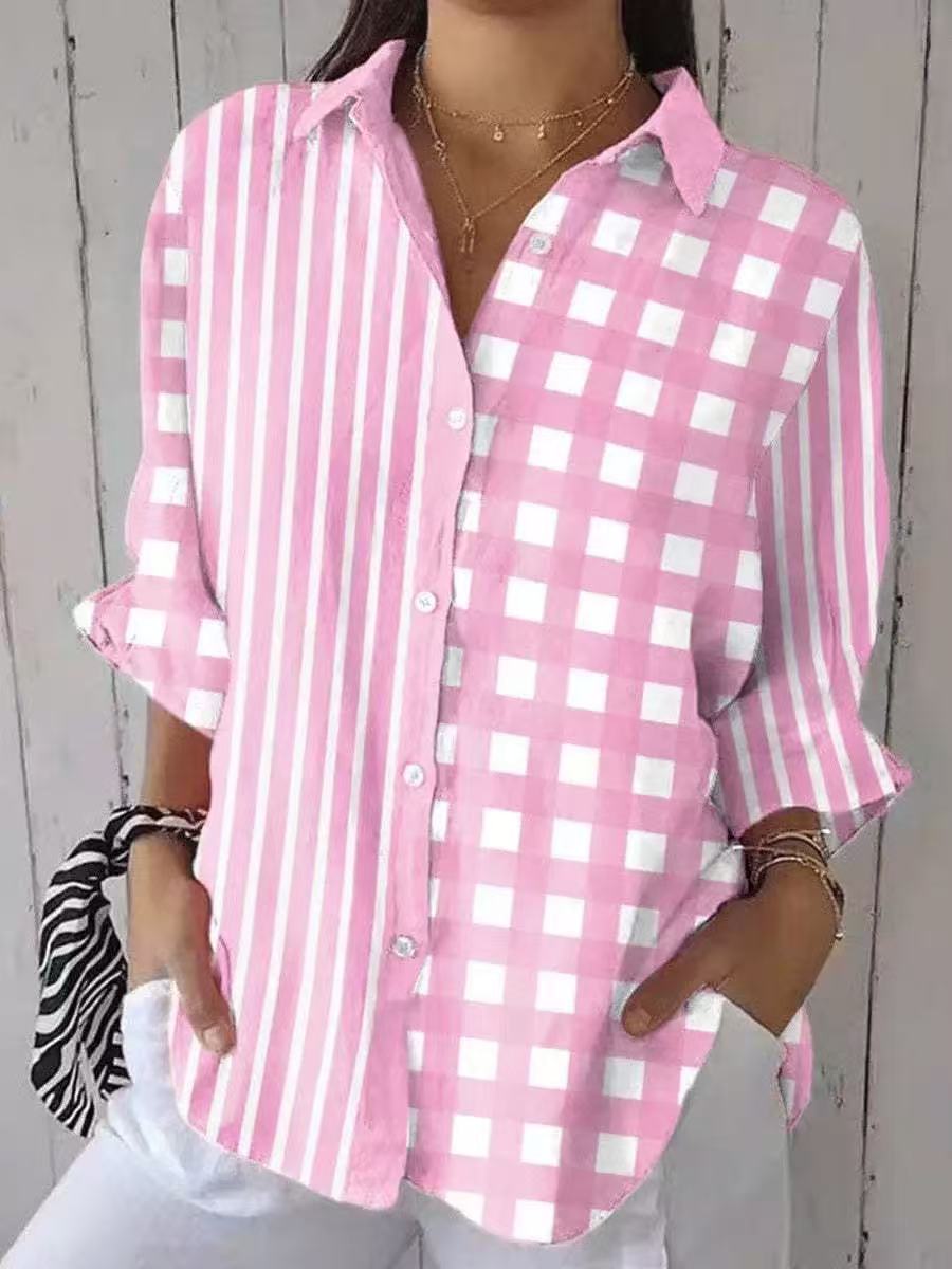 🔥New Arrival  Stripe & Plaid Patchwork Shirt