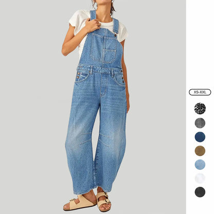 🌿🌿LAST DAY SAVE 49%⌛Imily Bela Womens Denim Bib Overalls Barrel-Leg Loose-Fit