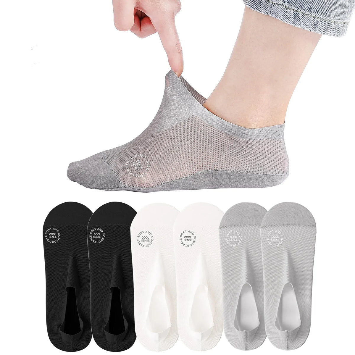🔥6-Pair Invisible Grip Socks Pack 🧦 – Breathable Low-Cut Anti-Slip Sweat-Absorbing Design