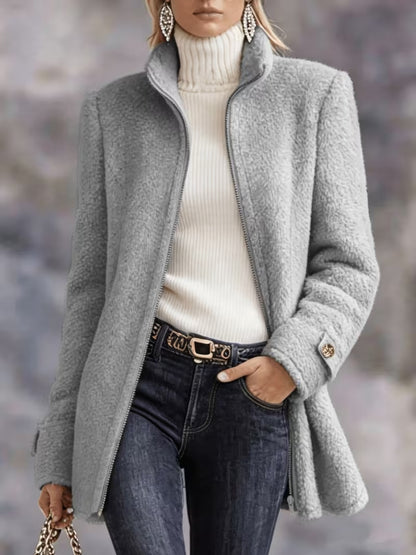 CLEARANCE SALE🔥 Casual Solid Color Long Sleeve High Neck Women'S Versatile Plush Coat