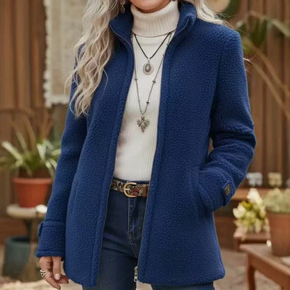 CLEARANCE SALE🔥 Casual Solid Color Long Sleeve High Neck Women'S Versatile Plush Coat