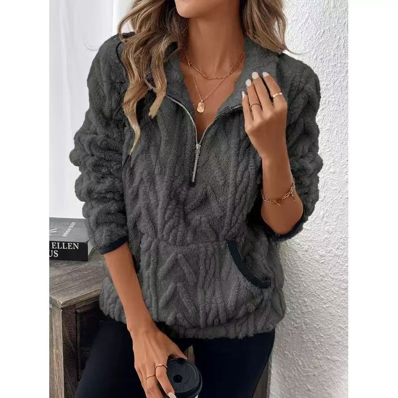 🍁New Fall Collection-Half-Zip Fuzzy Pocket Sweatshirt