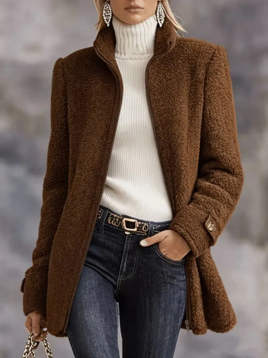 CLEARANCE SALE🔥 Casual Solid Color Long Sleeve High Neck Women'S Versatile Plush Coat