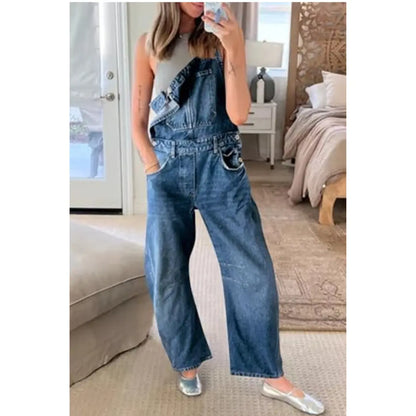 🌿🌿LAST DAY SAVE 49%⌛Imily Bela Womens Denim Bib Overalls Barrel-Leg Loose-Fit