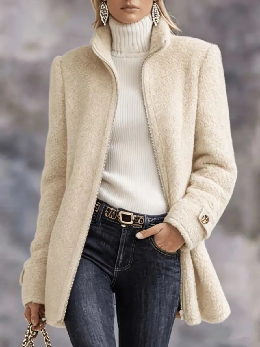 CLEARANCE SALE🔥 Casual Solid Color Long Sleeve High Neck Women'S Versatile Plush Coat