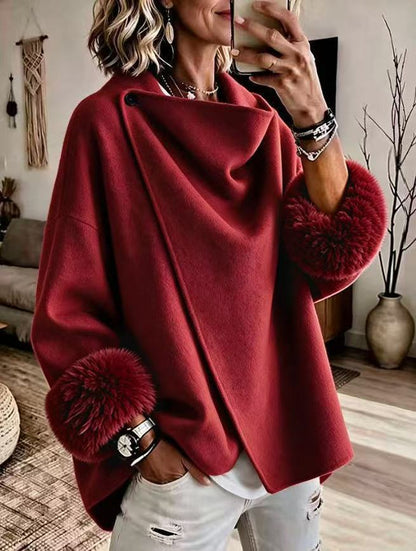 🌿🌿LAST DAY SAVE 49%🔥Cozy Faux Fur Cuff Asymmetric Wool-Blend Jacket