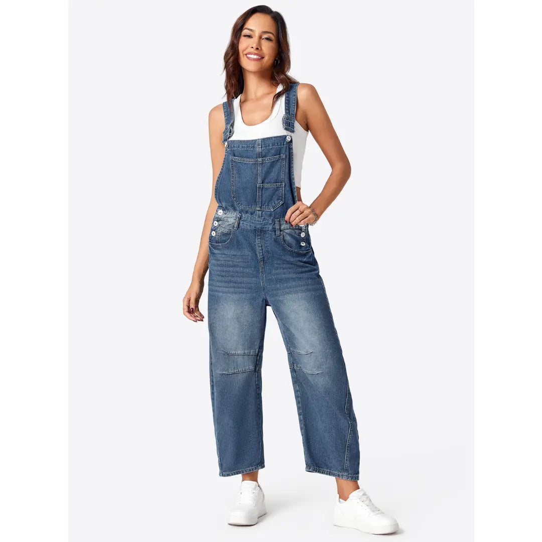 🌿🌿LAST DAY SAVE 49%⌛Imily Bela Womens Denim Bib Overalls Barrel-Leg Loose-Fit