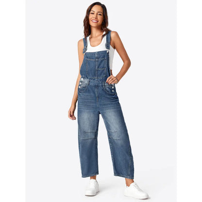 🌿🌿LAST DAY SAVE 49%⌛Imily Bela Womens Denim Bib Overalls Barrel-Leg Loose-Fit