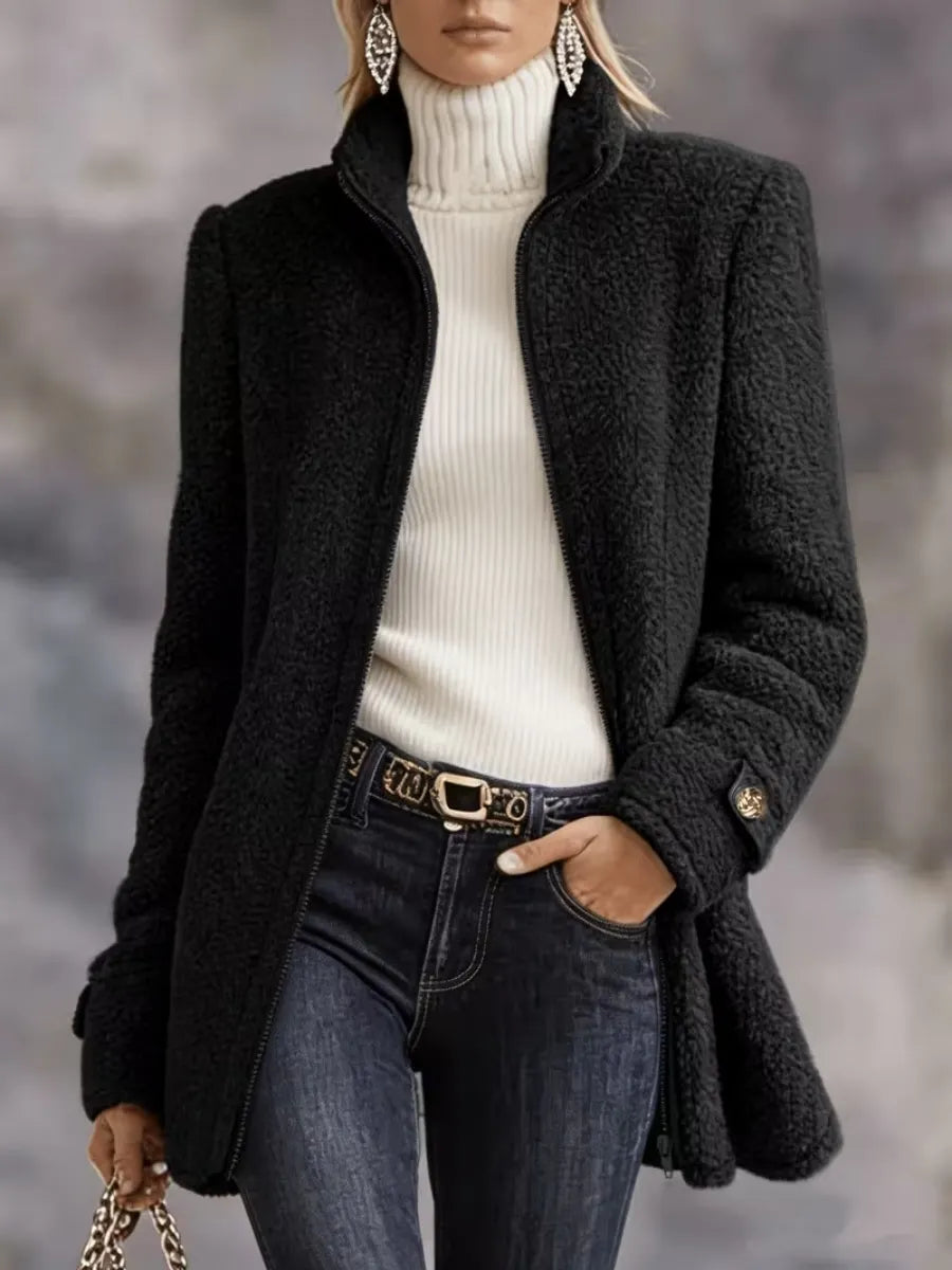 CLEARANCE SALE🔥 Casual Solid Color Long Sleeve High Neck Women'S Versatile Plush Coat