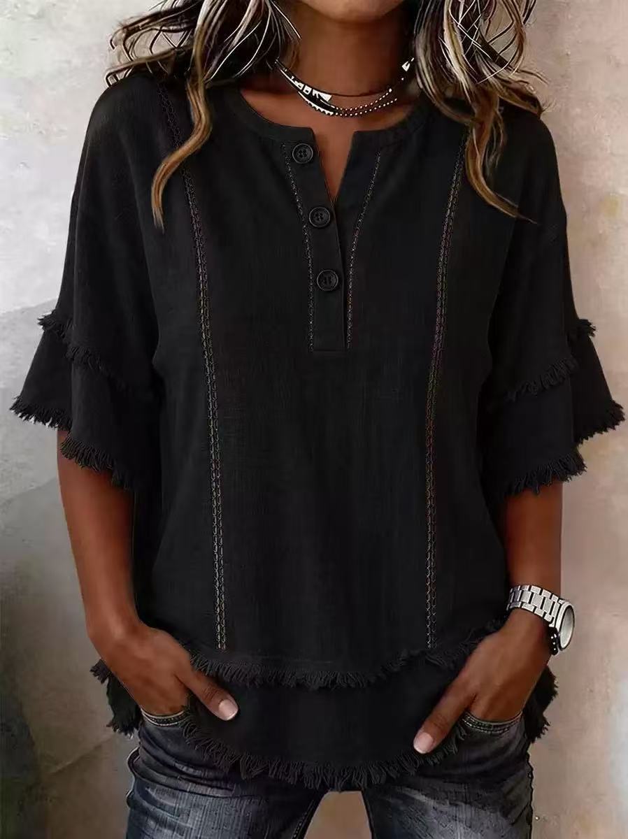 New Arrivals🔥Women’s Casual Frayed Linen And Cotton Shirt