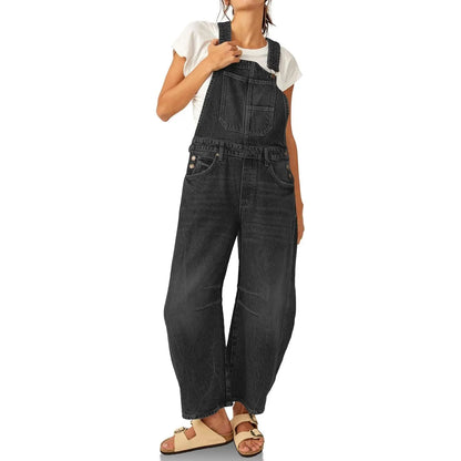 🌿🌿LAST DAY SAVE 49%⌛Imily Bela Womens Denim Bib Overalls Barrel-Leg Loose-Fit
