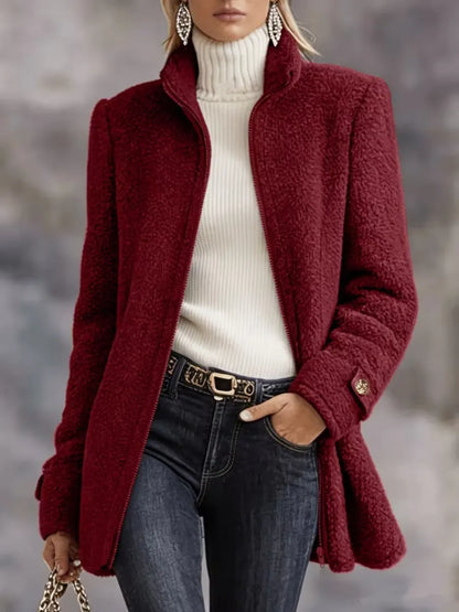 CLEARANCE SALE🔥 Casual Solid Color Long Sleeve High Neck Women'S Versatile Plush Coat