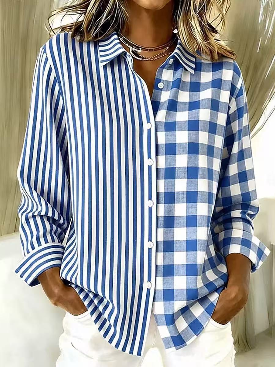 🔥New Arrival  Stripe & Plaid Patchwork Shirt
