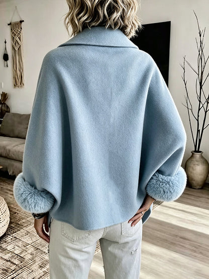 🌿🌿LAST DAY SAVE 49%🔥Cozy Faux Fur Cuff Asymmetric Wool-Blend Jacket