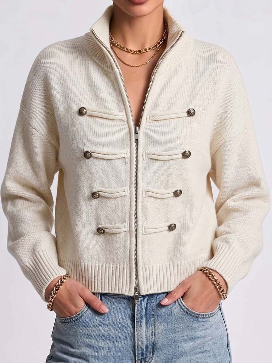 🌿🌿LAST DAY SAVE 49%⌛Women's Solid Color Stand Collar Long Sleeve Casual Loose Knit Cardigan