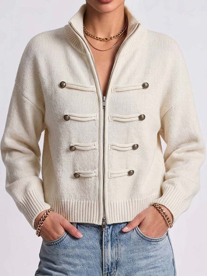 🌿🌿LAST DAY SAVE 49%⌛Women's Solid Color Stand Collar Long Sleeve Casual Loose Knit Cardigan