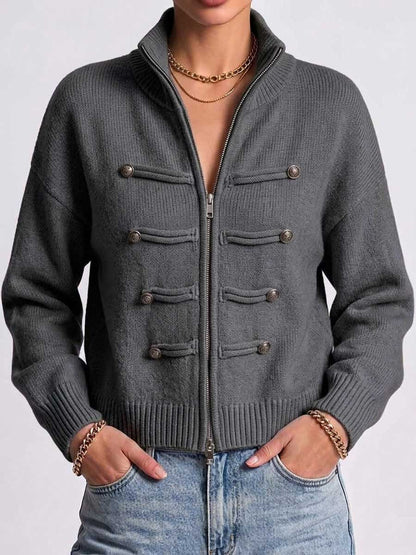 🌿🌿LAST DAY SAVE 49%⌛Women's Solid Color Stand Collar Long Sleeve Casual Loose Knit Cardigan
