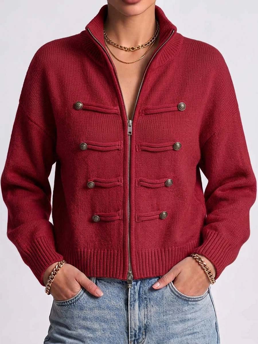 🌿🌿LAST DAY SAVE 49%⌛Women's Solid Color Stand Collar Long Sleeve Casual Loose Knit Cardigan
