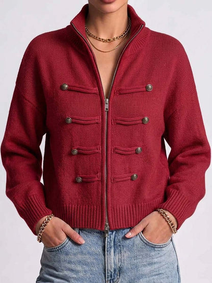 🌿🌿LAST DAY SAVE 49%⌛Women's Solid Color Stand Collar Long Sleeve Casual Loose Knit Cardigan