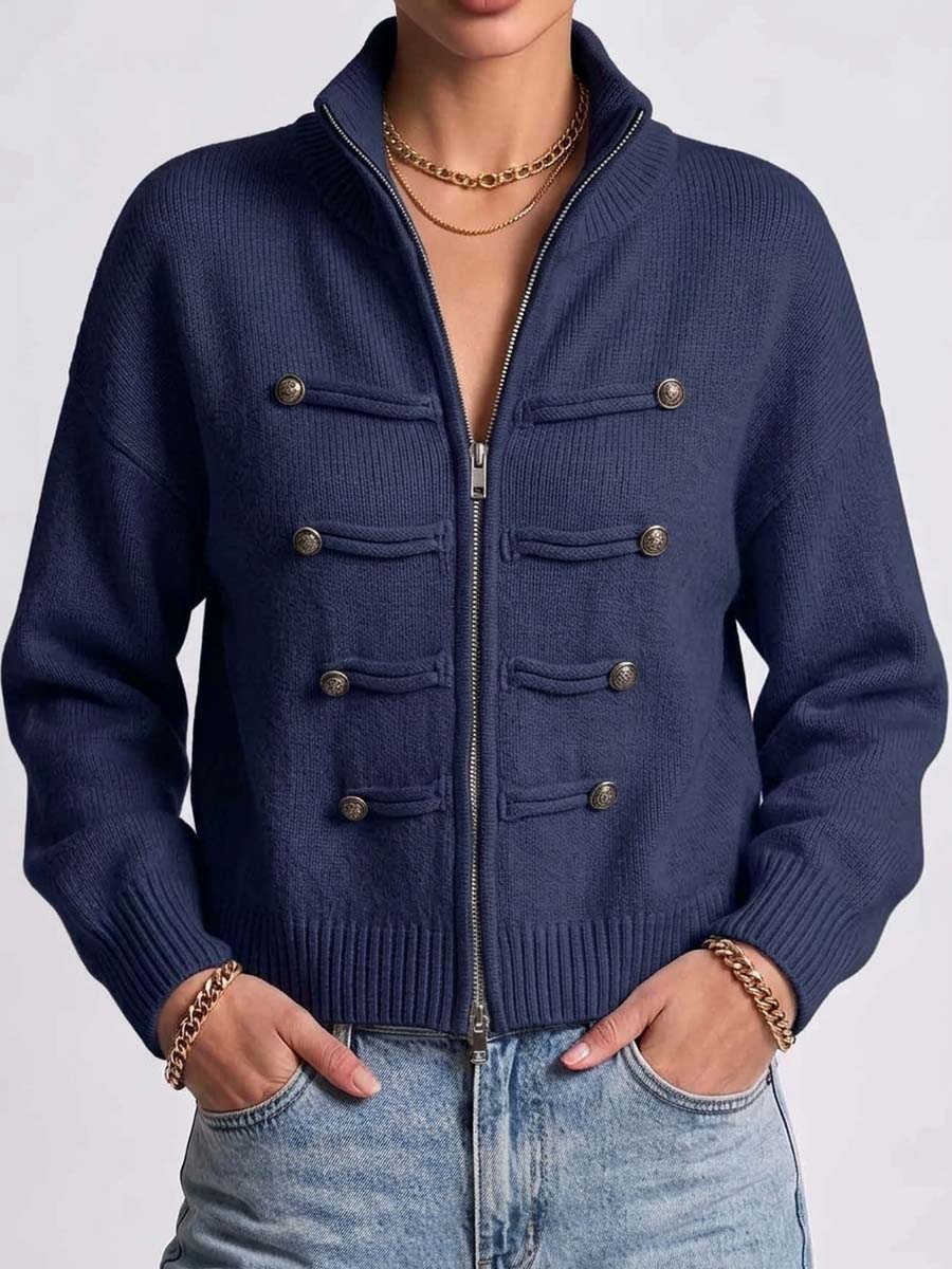 🌿🌿LAST DAY SAVE 49%⌛Women's Solid Color Stand Collar Long Sleeve Casual Loose Knit Cardigan
