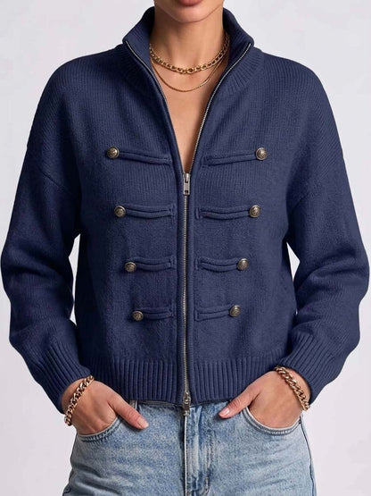 🌿🌿LAST DAY SAVE 49%⌛Women's Solid Color Stand Collar Long Sleeve Casual Loose Knit Cardigan