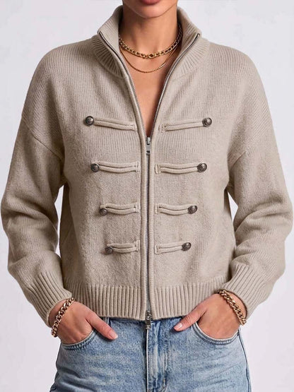🌿🌿LAST DAY SAVE 49%⌛Women's Solid Color Stand Collar Long Sleeve Casual Loose Knit Cardigan