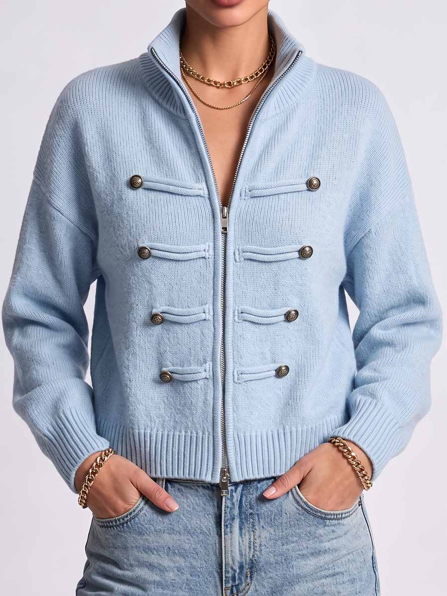 🌿🌿LAST DAY SAVE 49%⌛Women's Solid Color Stand Collar Long Sleeve Casual Loose Knit Cardigan