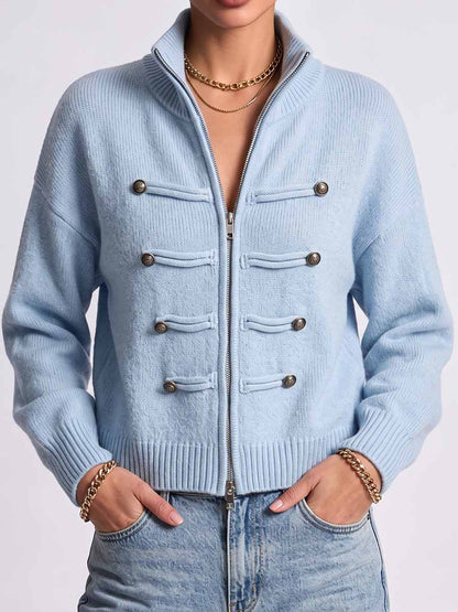 🌿🌿LAST DAY SAVE 49%⌛Women's Solid Color Stand Collar Long Sleeve Casual Loose Knit Cardigan