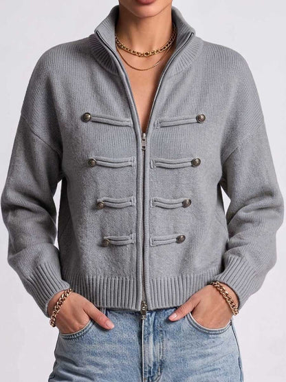 🌿🌿LAST DAY SAVE 49%⌛Women's Solid Color Stand Collar Long Sleeve Casual Loose Knit Cardigan