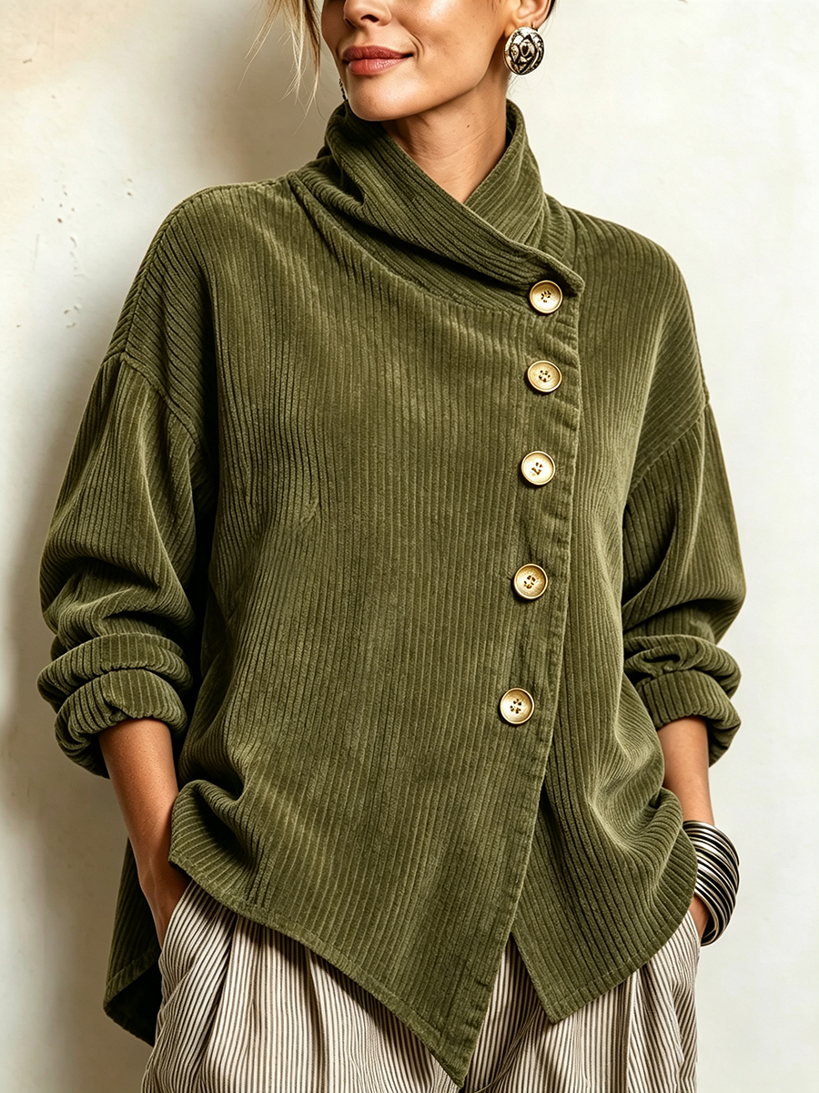 🌿🌿LAST DAY SAVE 49%🔥Chic High Funnel Neck Asymmetric Corduroy Top