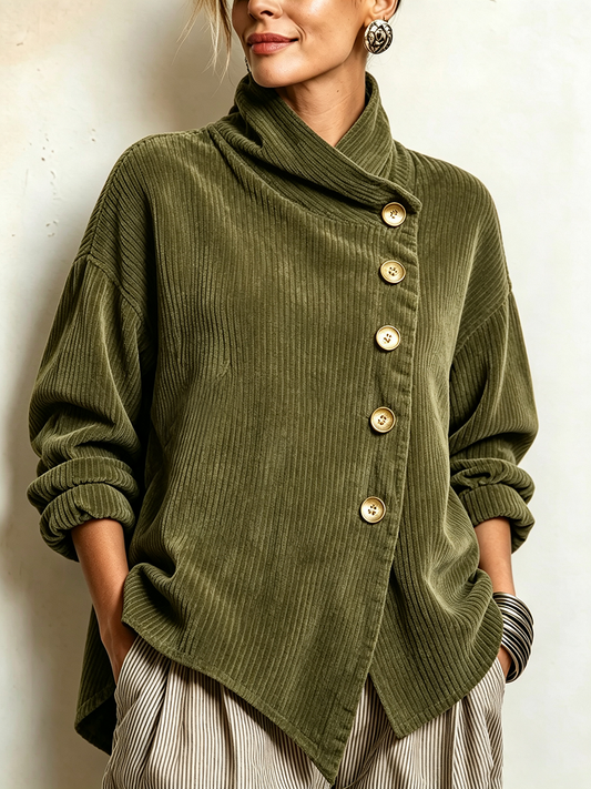 🌿🌿LAST DAY SAVE 49%🔥Chic High Funnel Neck Asymmetric Corduroy Top