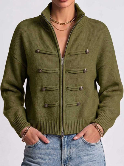 🌿🌿LAST DAY SAVE 49%⌛Women's Solid Color Stand Collar Long Sleeve Casual Loose Knit Cardigan