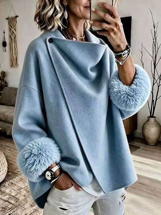 🌿🌿LAST DAY SAVE 49%🔥Cozy Faux Fur Cuff Asymmetric Wool-Blend Jacket