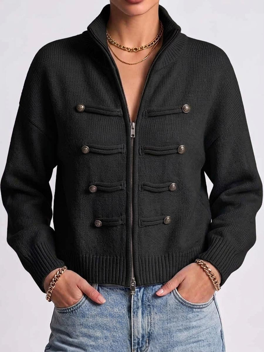 🌿🌿LAST DAY SAVE 49%⌛Women's Solid Color Stand Collar Long Sleeve Casual Loose Knit Cardigan