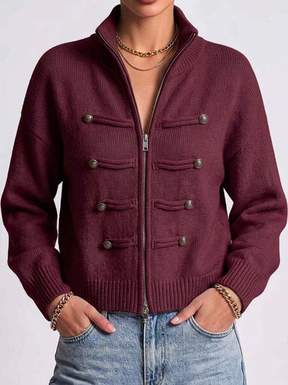 🌿🌿LAST DAY SAVE 49%⌛Women's Solid Color Stand Collar Long Sleeve Casual Loose Knit Cardigan