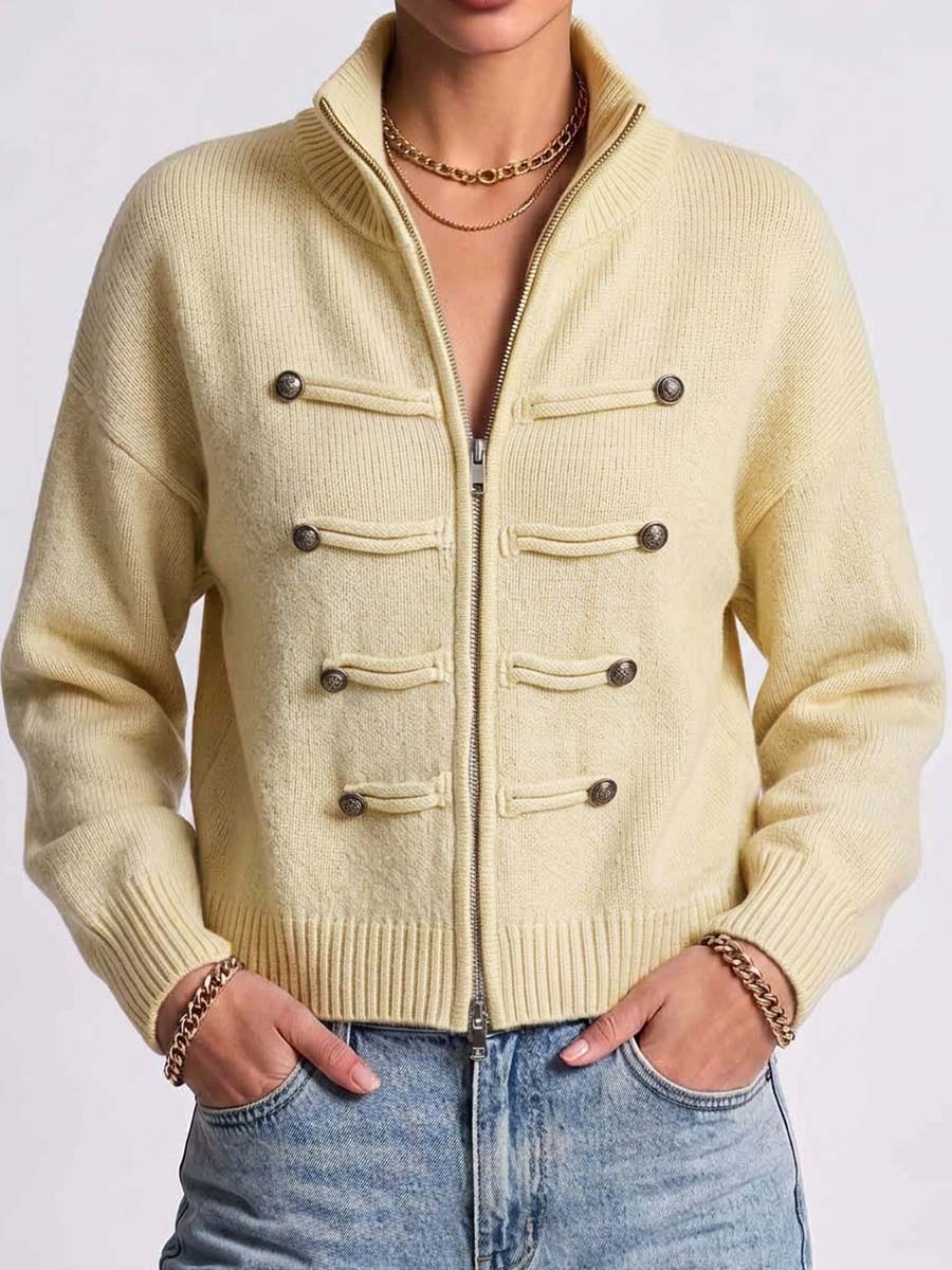 🌿🌿LAST DAY SAVE 49%⌛Women's Solid Color Stand Collar Long Sleeve Casual Loose Knit Cardigan