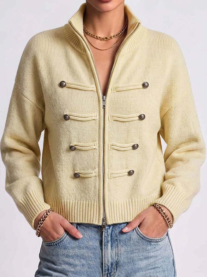 🌿🌿LAST DAY SAVE 49%⌛Women's Solid Color Stand Collar Long Sleeve Casual Loose Knit Cardigan