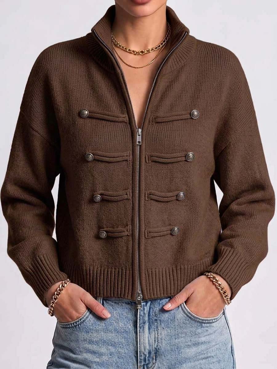 🌿🌿LAST DAY SAVE 49%⌛Women's Solid Color Stand Collar Long Sleeve Casual Loose Knit Cardigan