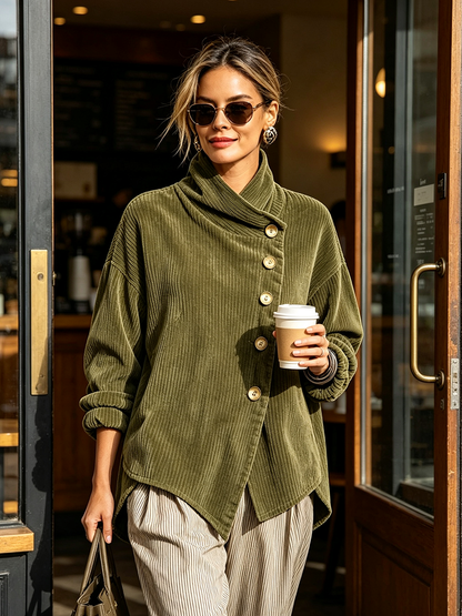 🌿🌿LAST DAY SAVE 49%🔥Chic High Funnel Neck Asymmetric Corduroy Top