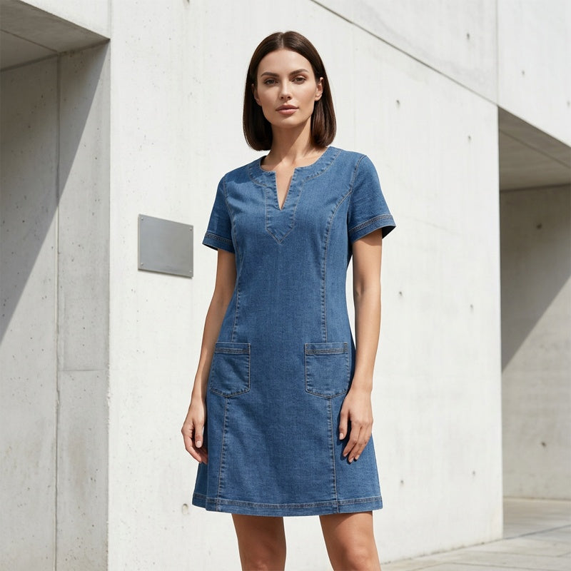 Women's Short Sleeve V-Neck Denim Dress | Casual Summer Style | S-3XL