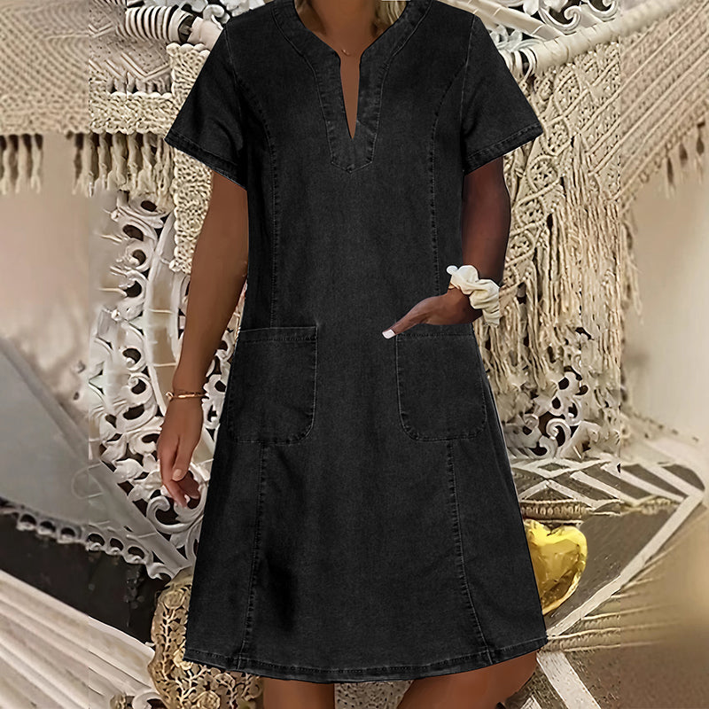 Women's Short Sleeve V-Neck Denim Dress | Casual Summer Style | S-3XL