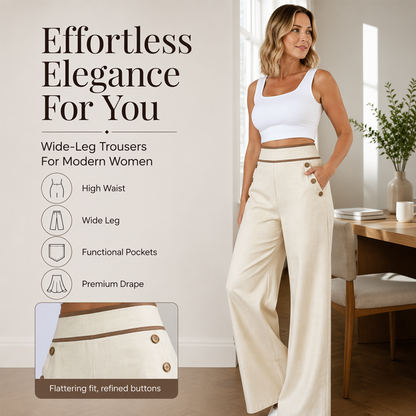 🌿🌿Limited-time offer-Must-Have👖 Contrast-Trim Wide-Leg Pants – legant Drape & Flattering High-Rise