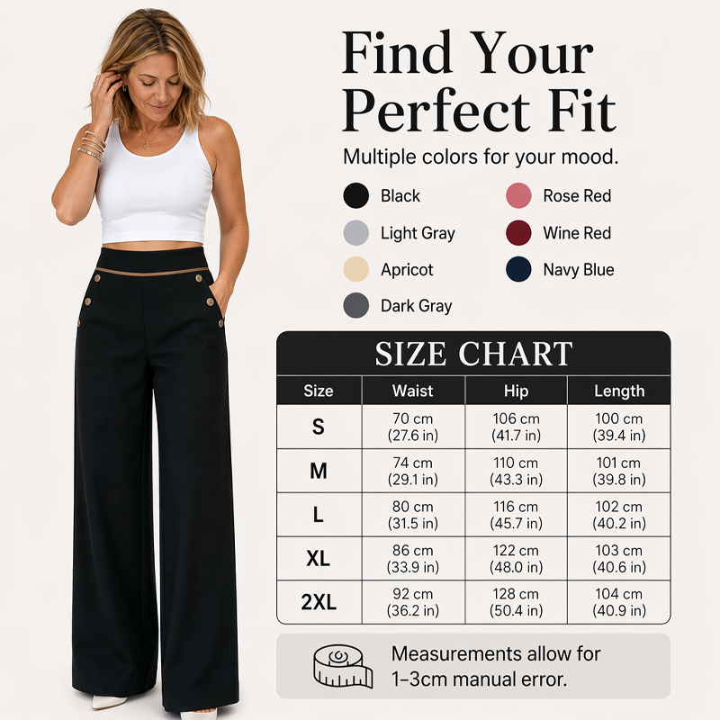 🌿🌿Limited-time offer-Must-Have👖 Contrast-Trim Wide-Leg Pants – legant Drape & Flattering High-Rise