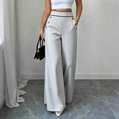 🌿🌿Limited-time offer-Must-Have👖 Contrast-Trim Wide-Leg Pants – legant Drape & Flattering High-Rise