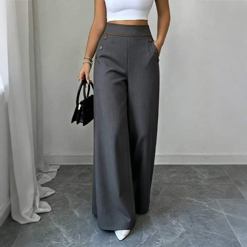 🌿🌿Limited-time offer-Must-Have👖 Contrast-Trim Wide-Leg Pants – legant Drape & Flattering High-Rise